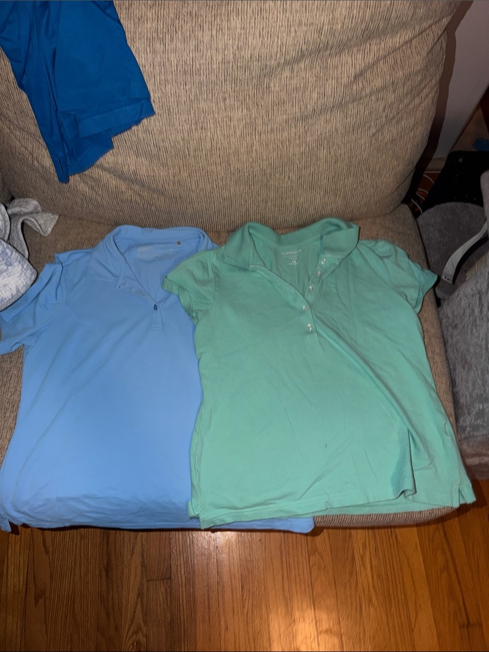 Womens Short-Sleeve Polo Tops - Light Blue and Mint Green